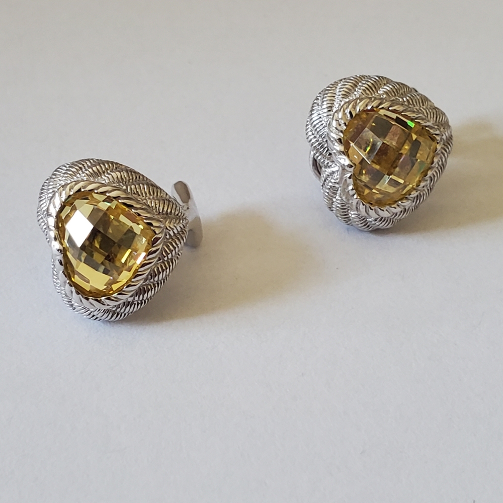 Judith Ripka Sterling & Citrine Heart Earrings - Picture 2 of 9